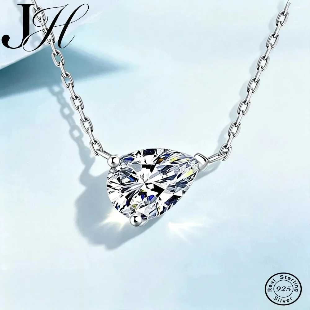 JH Gradient Moissanite Necklace For Women 1-2CT Pear Cut Certified Luxury Pendant Diamond Jewelry Sterling Silver 925