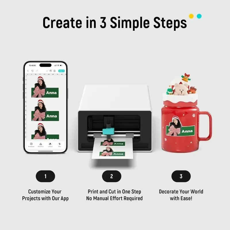 PixCut S1 All in One Sticker Maker Machine Thermal Dye Sublimation Photo Printer AI Auto Cutting for DIY Crafts Custom Labels