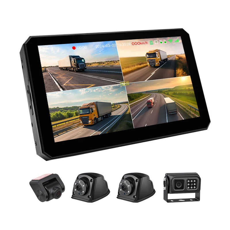 ฮาร์ดดิสก์ 4CH 4 กล้องอัจฉริยะ BSD AI Monitor All-In-One Car Dvr Monitor Recorder การตรวจสอบระบบสําหรับรถบัสแท็กซี่รถบรรทุกหนัก