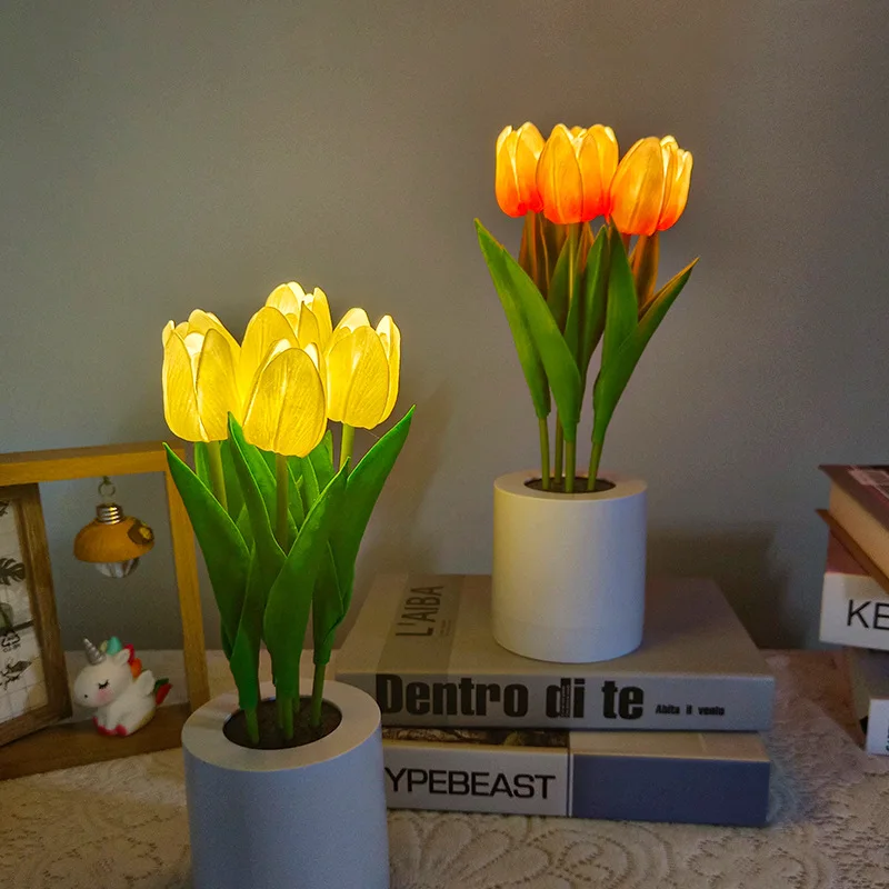 Carregamento usb led emulado tulipa luz da noite ambiente quarto dormitório cabeceira decoração lâmpada de mesa cerâmica