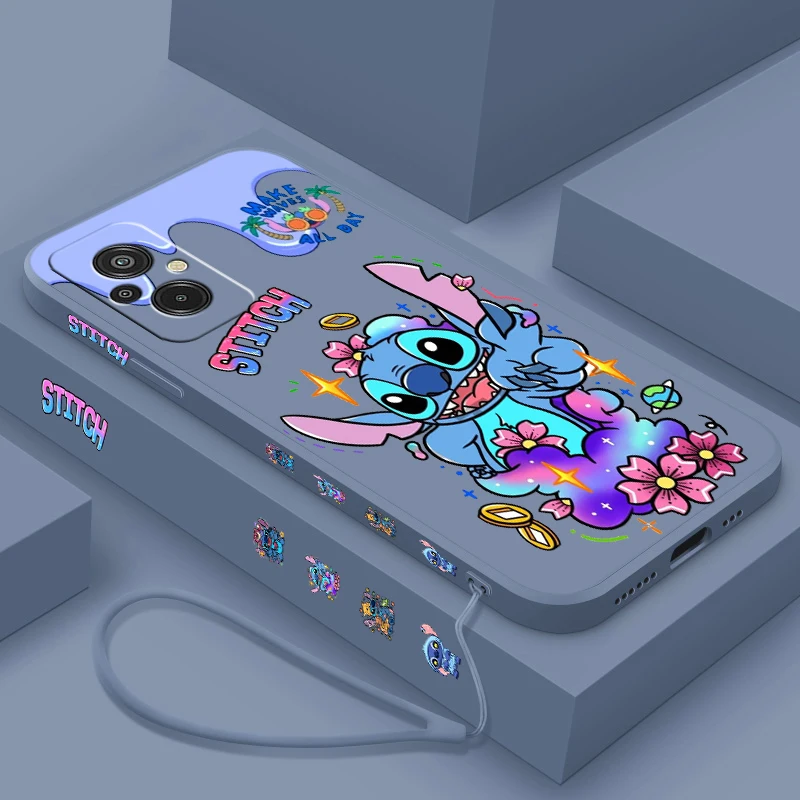 Disney Stitch Anime For Xiaomi Redmi 12C 11A 10C 10X 9T 9C 9AT 9A 8A 7A A2 A1 Plus Prime Liquid Left Rope Phone Case