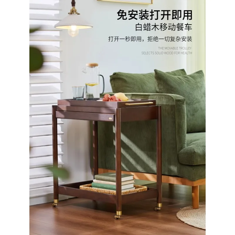 Mobile solid wood diningcart Tea cart Household wine cake trolley Dim sum cart Hotel food deliverycart