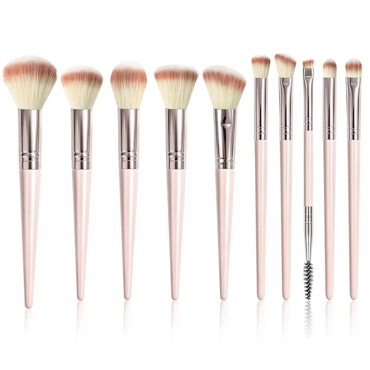 10 PCS Premium Synthetic Makeup Brush Set, Soft Bristles, Travel Size, for Blush, Eyeshadow, Foundation - Pink