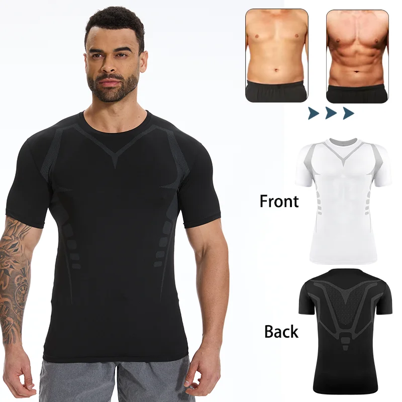Männer Kompression Shirt Kurzarm Gym Workout Body Shaper Rash Guard Bauch Abnehmen Schnell Trocknend T-Shirt Top Athletische Unterhemd