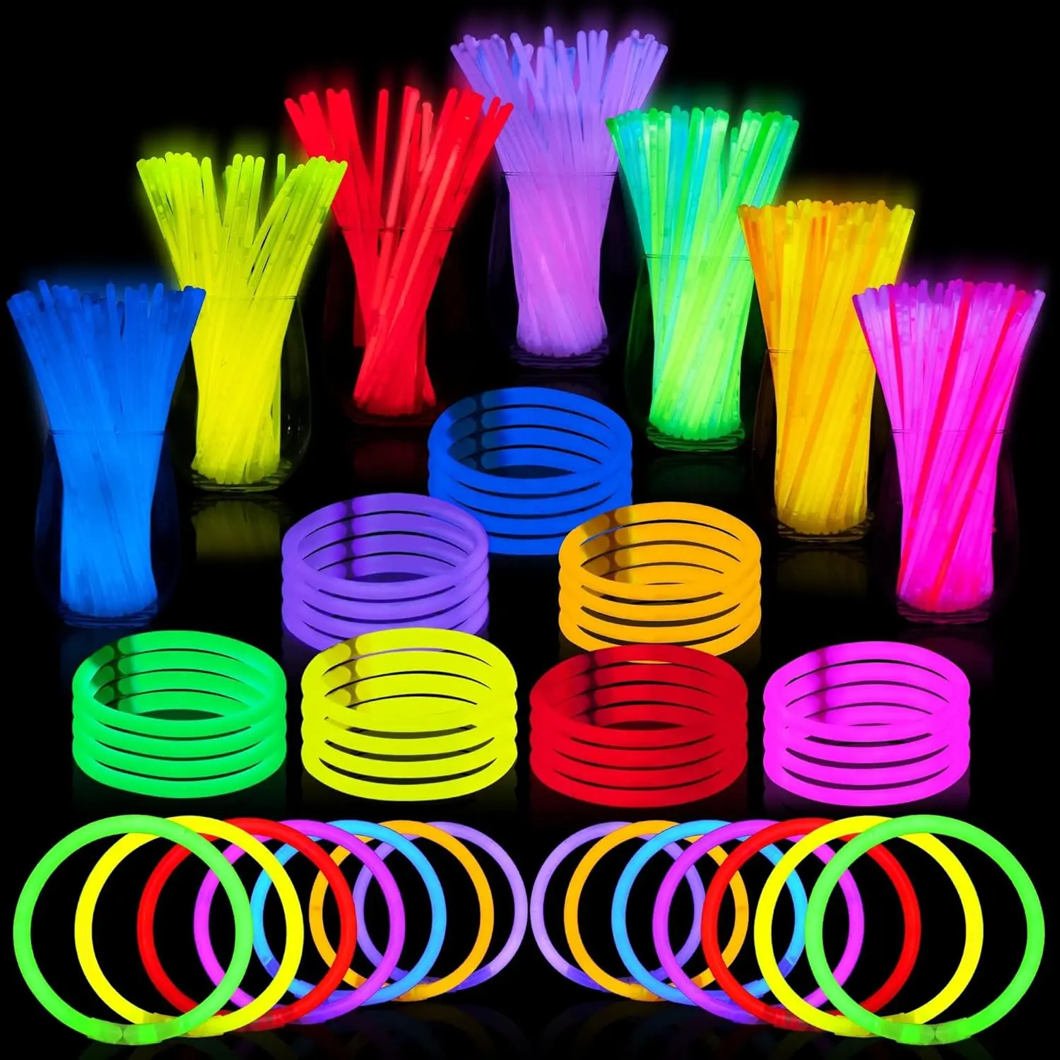 

800 Pcs Bulk 8" Glowsticks Bracelets Necklaces, Glow in the Dark Neon Easter, Christmas, Halloween, Football Party Supplies Pack