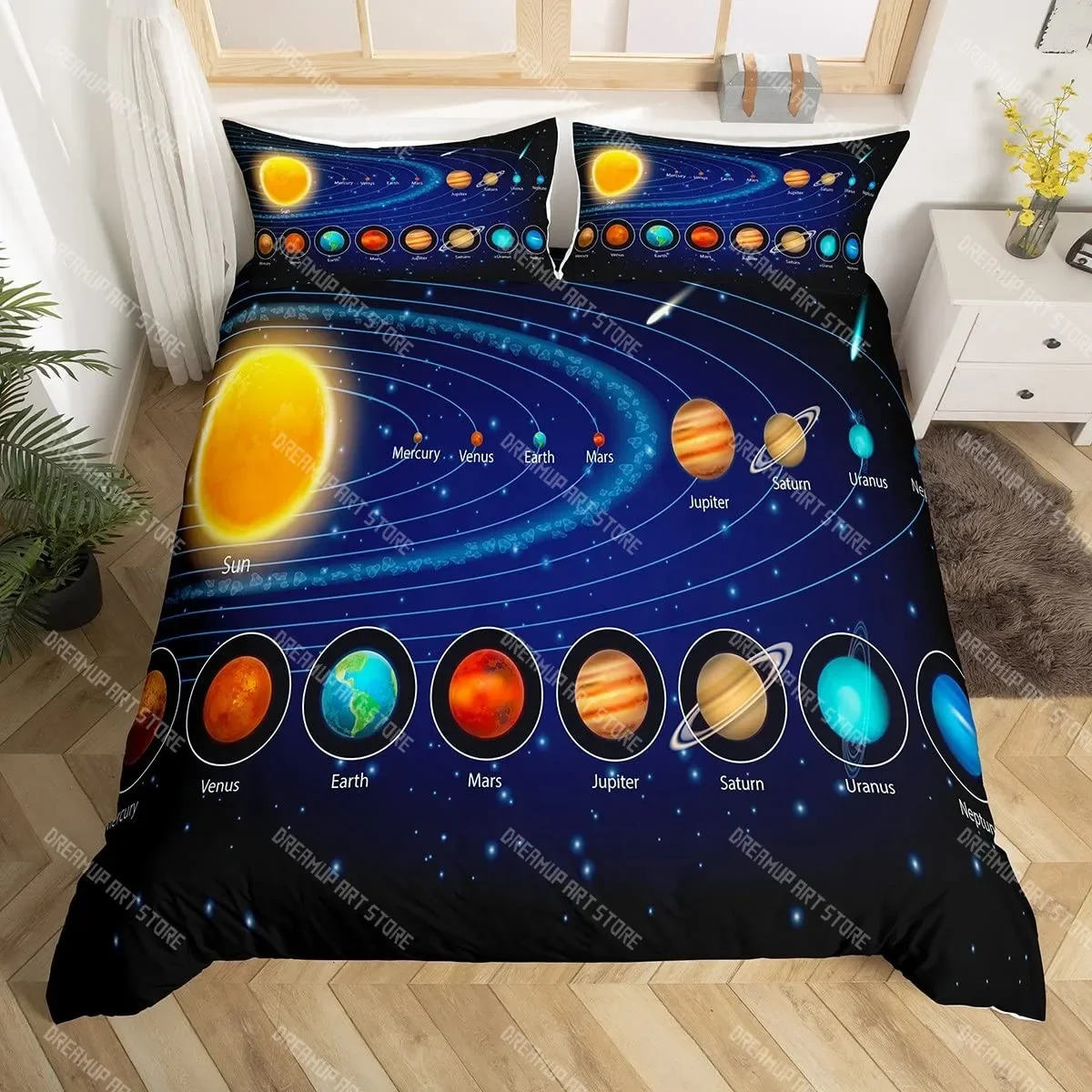 

Outer Space Duvet Cover Set Solar System Universe Jupiter Saturn Decor Black Bedding Set Boys Teenagers Men King Duvet Covers