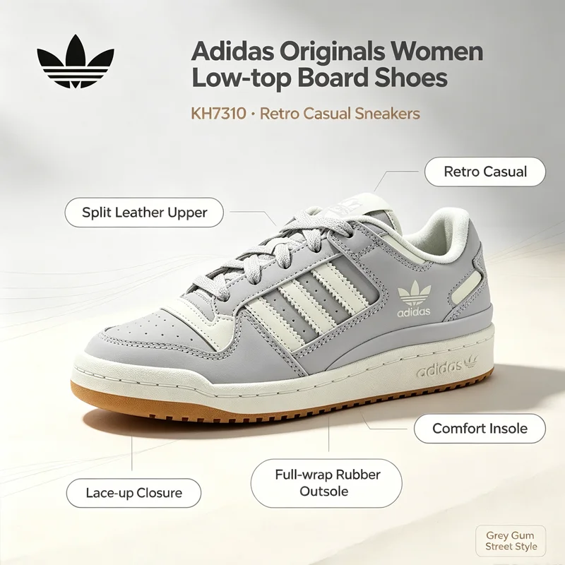 Adidas Originals KH7310 Women Low‑top Board Shoes Leather Synthetic Upper Rubber Outsole Lace‑up Retro Street Casual Sneakers