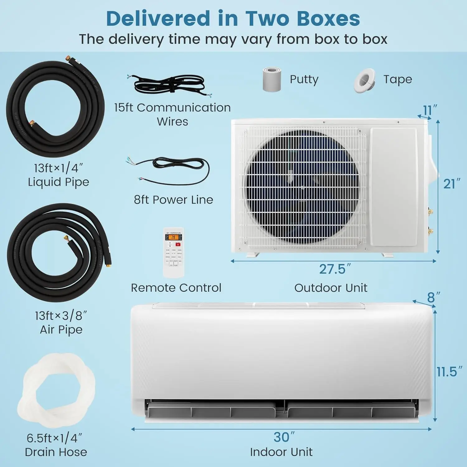 24000BTU Mini AC Split-System, 21 SEER2 Ductless Air Conditioner w/Pre-Charged Condenser, White (24000BTU, 220V, 21 SEER2-WIFI)