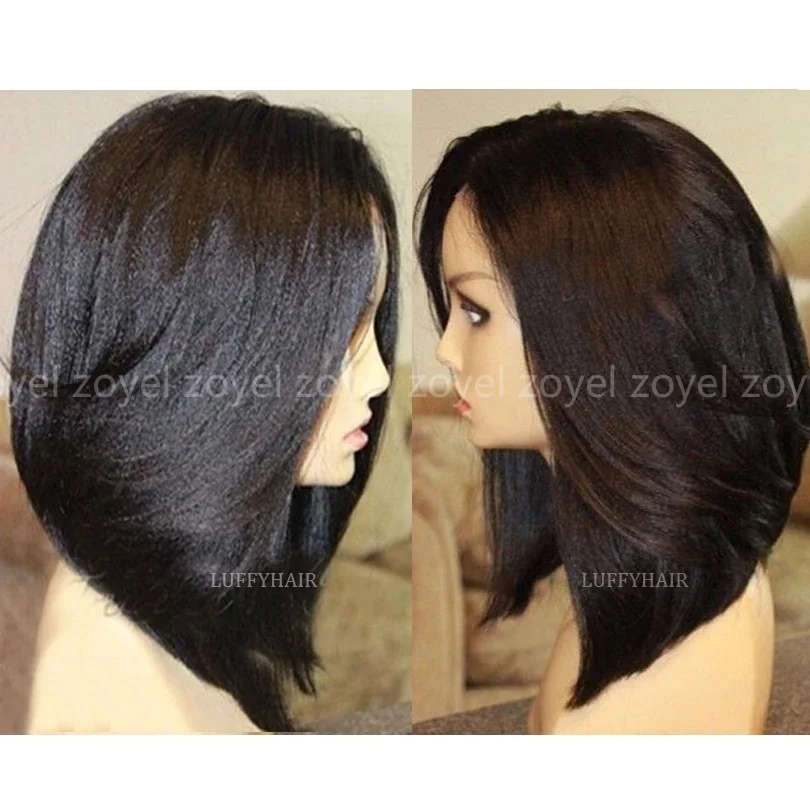 

13*4 Kinky Straight Glueless Wig Human Hair Lace Front Wig Short Bob Wigs Brazlian Yaki Straight Ready to Wear Wigs For Women