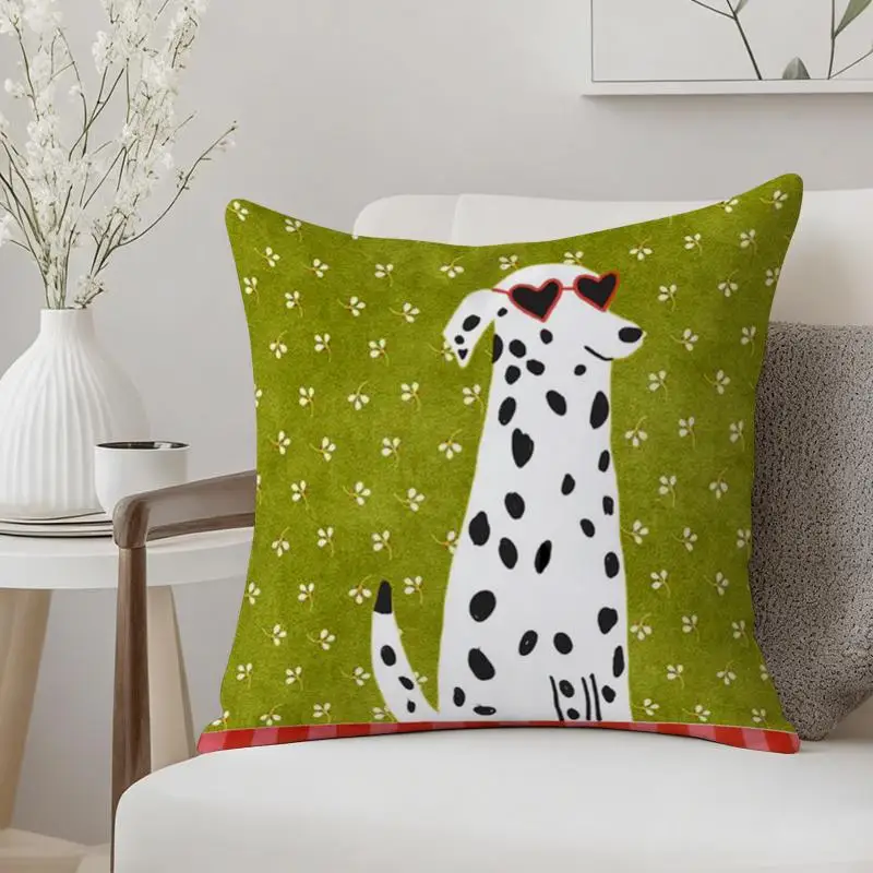 1pc Funny Dalmatian with Heart-Shaped Fashion Glasses Pillowcase, Shamrock Green Printed Cushion Cover, 16x16in/18x18in/20x20in, with Zipper, Machine Washable, Sofa Bedroom St. Patrick's Day Decoration, Ideal Holiday Gift for Dog Lovers, Insert Not