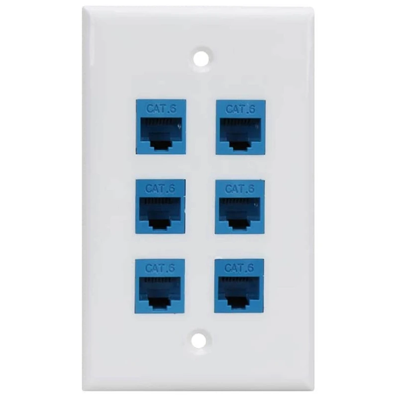 Cat 6 Ethernet Wall Plate 6 Port,Ethernet Wall Plate Female-Female Removable Compatible with Cat7/6/6E/5/5E