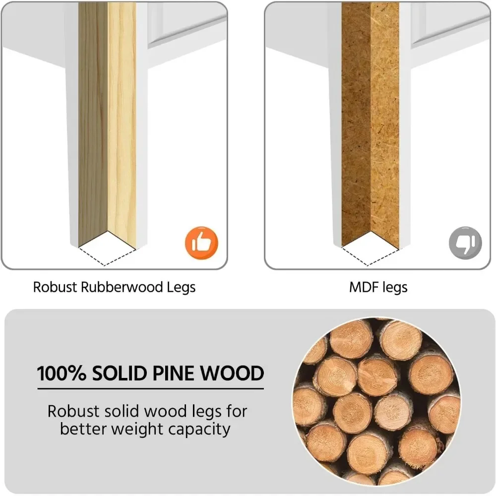 طقم منضدة مكون من قطعتين وطاولات بجانب السرير خشبية مكونة من 3 أدراج مع أرجل خشبية صلبة وأثاث تخزين أبيض لغرفة النوم والمكتب #6