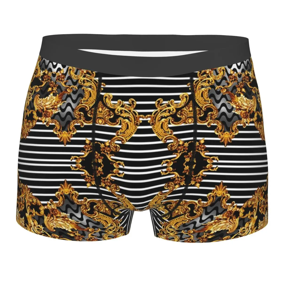 

Custom Gold Baroque Elegance Underwear Men Stretch Geometric Patterns Boxer Briefs