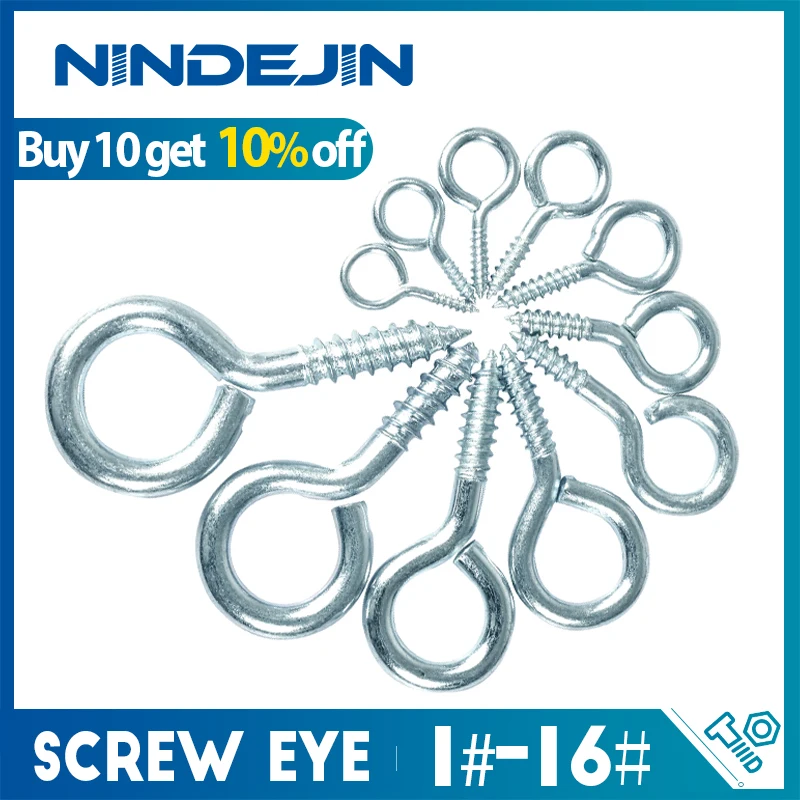 

NINDEJIN 10/20/50pcs 1#-16# Screw Eye Pins Screw Eyelet Connector Zinc Plated Hook Ring DIY Making Jewelry screw eye for hammock