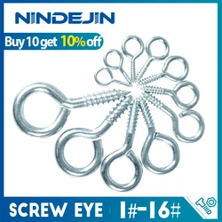 NINDEJIN 10/20/50pcs 1#-16# Screw Eye Pins Screw Eyelet Connector Zinc Plated Hook Ring DIY Making Jewelry screw eye for hammock