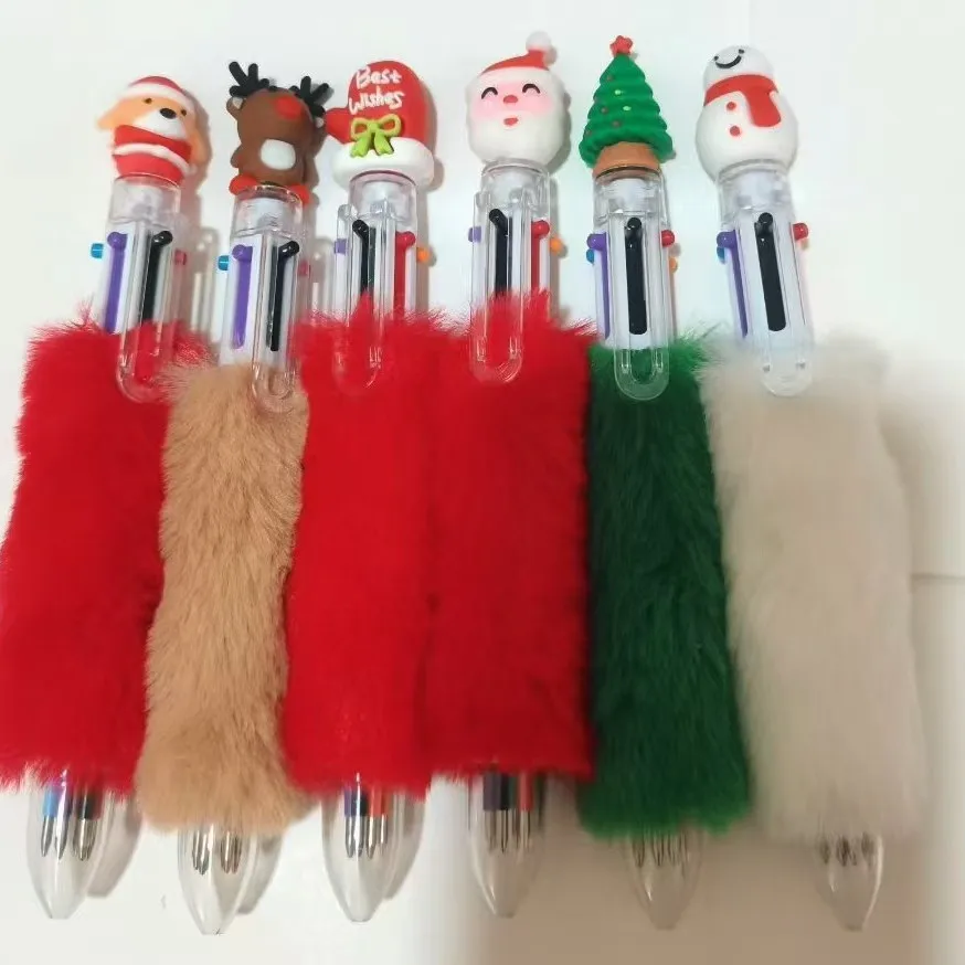 

Креативные канцелярские принадлежности, милая мультяшная многоцветная плюшевая шариковая ручка, студенческая ручная учетная запись, рождественский подарок, 6 цветов