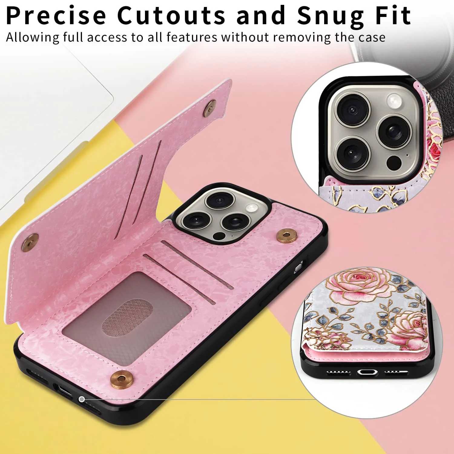 Wallet Case for iPhone 15/14/13/12/11 Pro Max with Card Holders, PU Leather Cover Kickstand RFID Blocking Double Magnetic Clasp