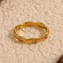 E.B.belle Elegant 3mm Daily Wave Zircon Star rings Waterproof Finger Decoration stainless steel jewelry woman beautiful women