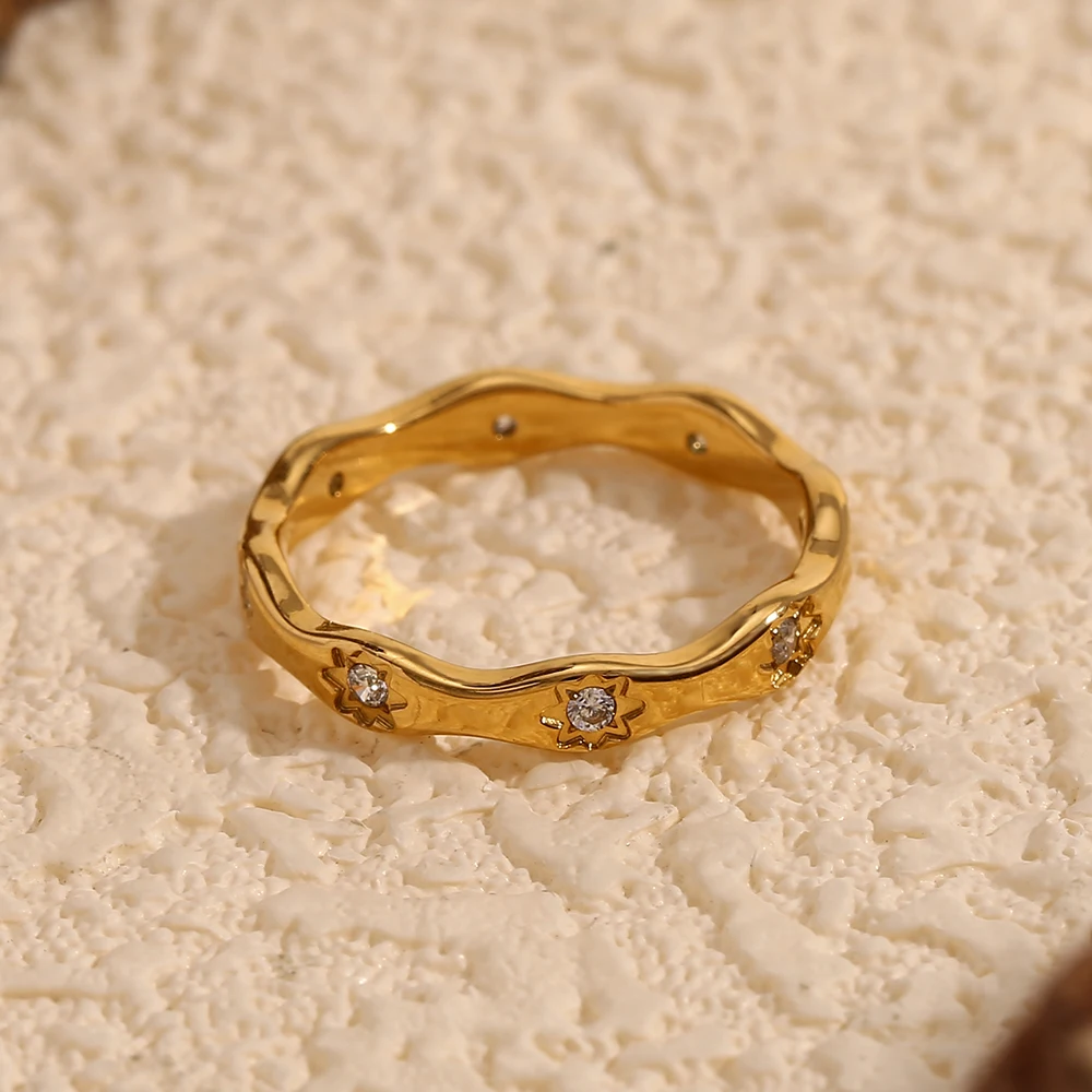 E.B.belle Elegant 3mm Daily Wave Zircon Star rings Waterproof Finger Decoration stainless steel jewelry woman beautiful women