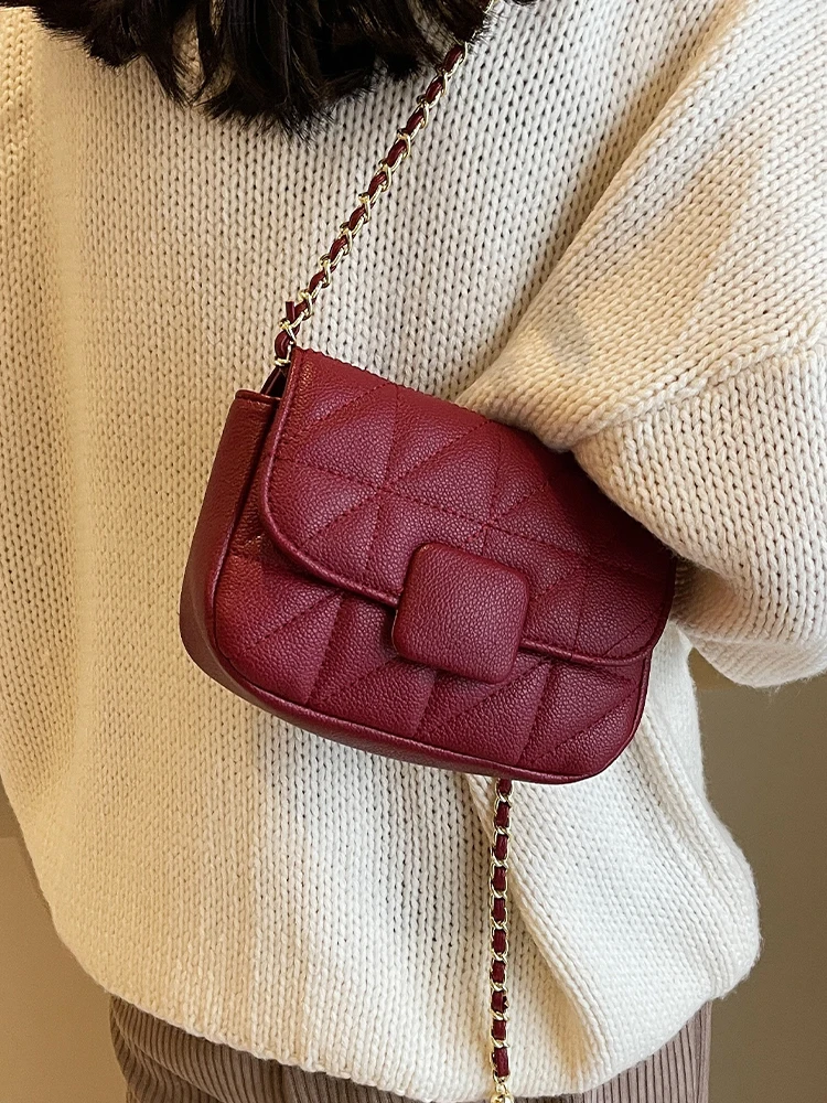 Elegant Wine Red Shoulder Bag for Women 2024 Autumn&Winter New Versatile Chain Crossbody Bags Fashion Simple Flap Small Purse