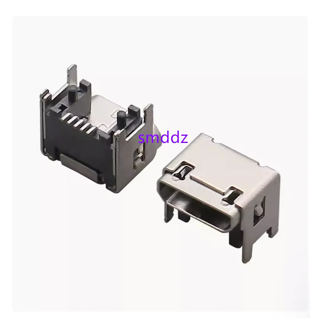 50pcs /  MICRO-5P female seat raised by 5.62, double shell straight edge four pin plug-in board with column USB connector