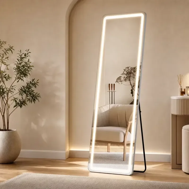 Full Size LED Floor to Ceiling Mirror 65x21 Inch Dimmable 3 Color Light Smart Dressing Mirror for Bedroom Walk in Closet