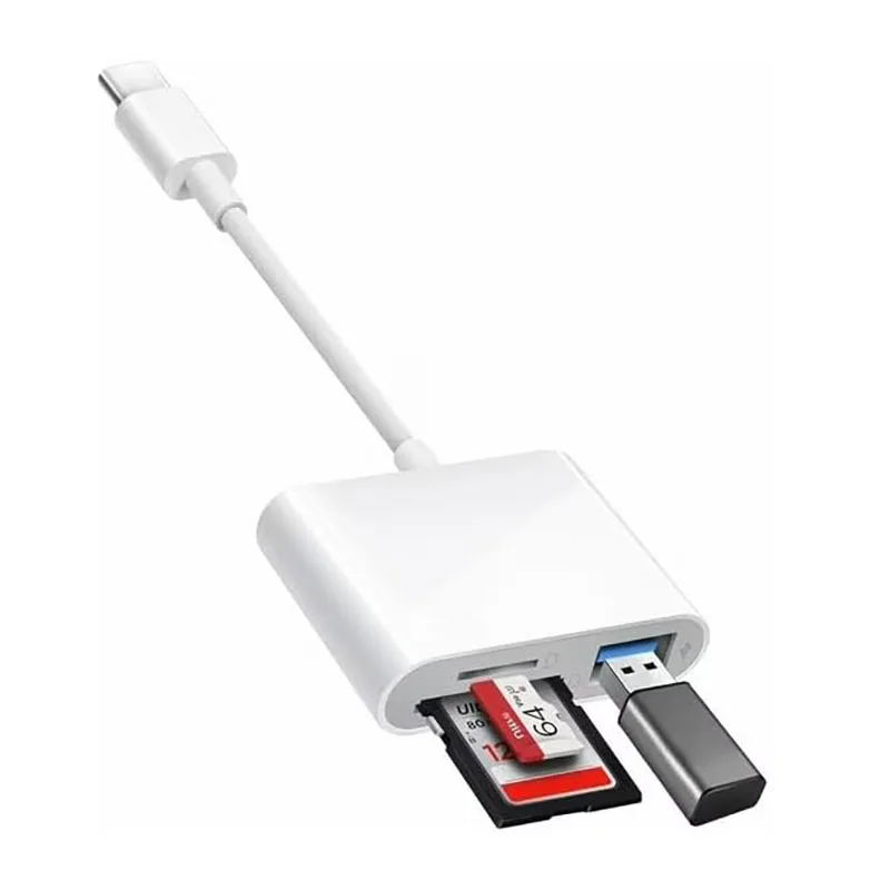 Lecteur de carte mémoire USB C vers SD/TF, lecteur de carte USB C 3-en-1 compatible avec iPhone 15 Pro, iPad, Mac, MacBook, ordinateur portable, Android, PC et autres appareils