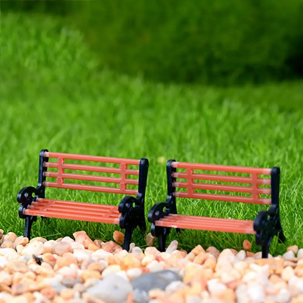 PVC Bench Model Mini Park Chair Miniature Landscape Garden Decorative Ornament Simulation Wooden DIY Craft Figurines Gardening