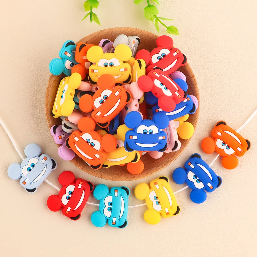 Sunrony 5/10Pcs New Mini Car Silicone Beads For Jewelry Making Bulk DIY Baby Pacifier Chain Jewelry Make Bracelets Accessories