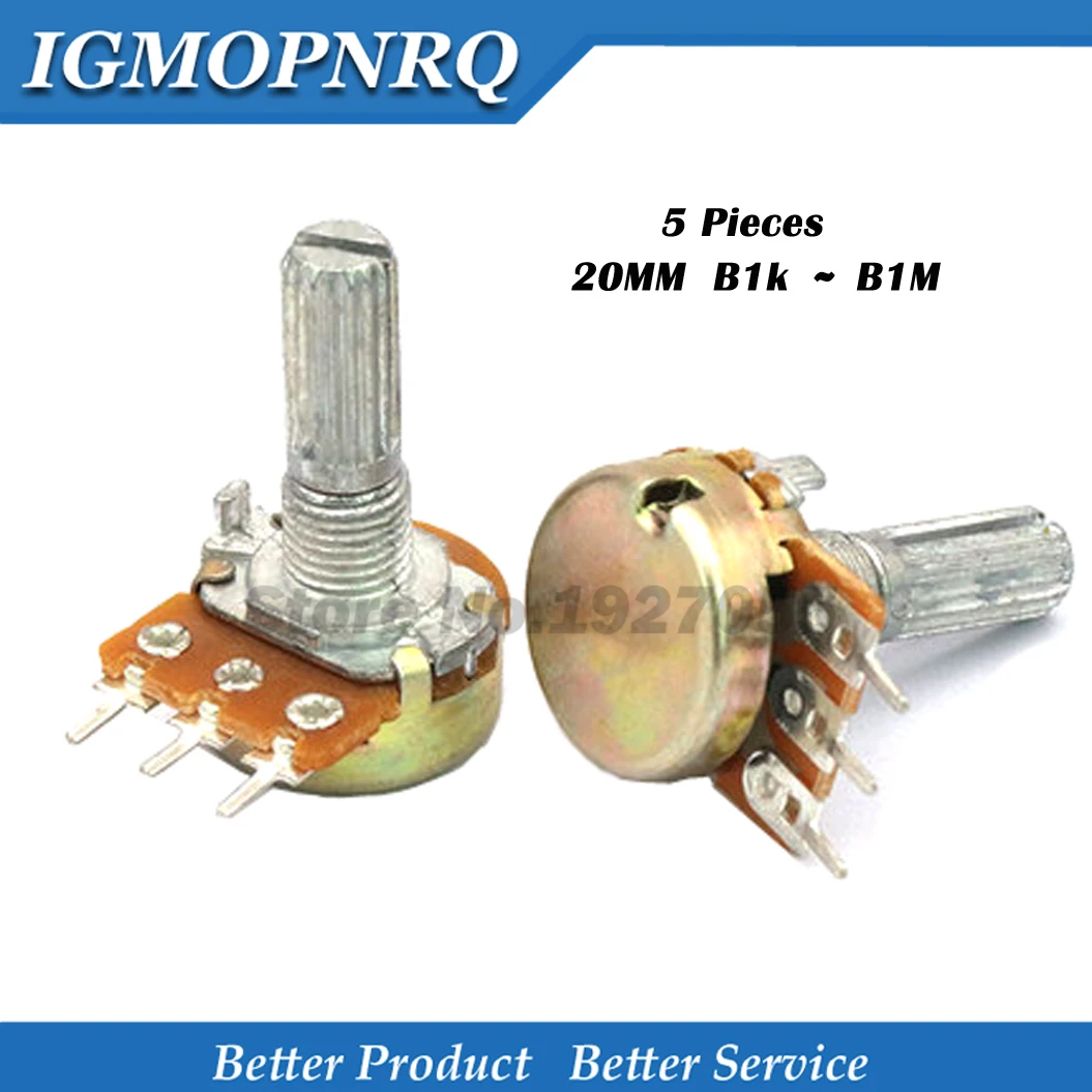 5pcs WH148 3Pin 20mm Potentiometer B1K B2K B5K B10K B20K B50K B100K B250K B500K B1M 1K 2K 5K 10K 20K 50K 100K 250K 500K 1M