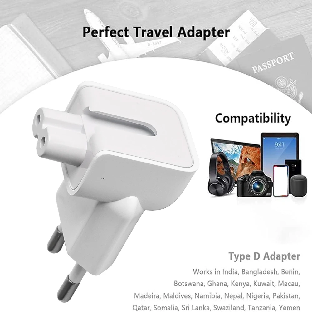 Adaptador de alimentação AC para viagens, Wall Outlet Converter, Duck Head para MacBook, MagSafe, UE, IPad, adaptadores, 5 Pack, 1Pack, 45 W, 60 W,