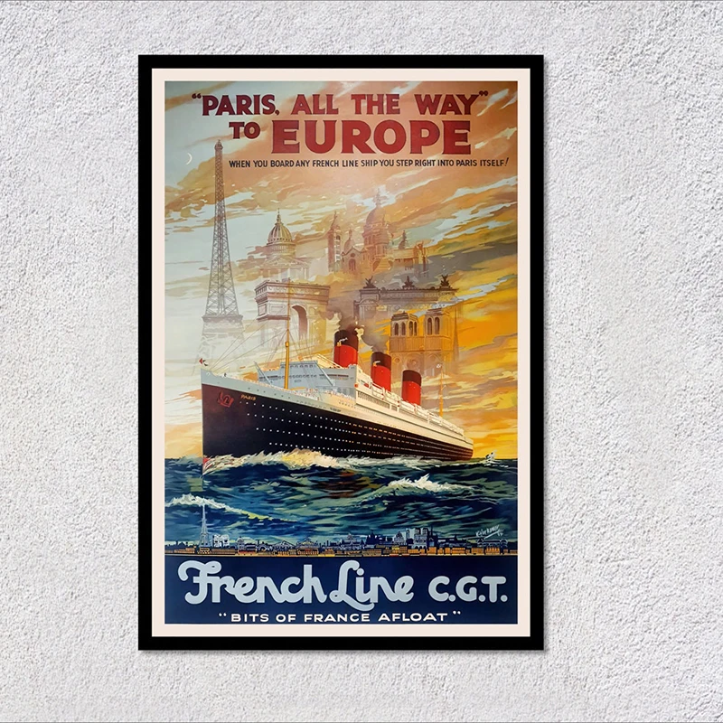 Across The Atlantic Vintage Travel Canvas Poster Ships Advertising Print Wall Art Pictures Boat Office Home Decoration