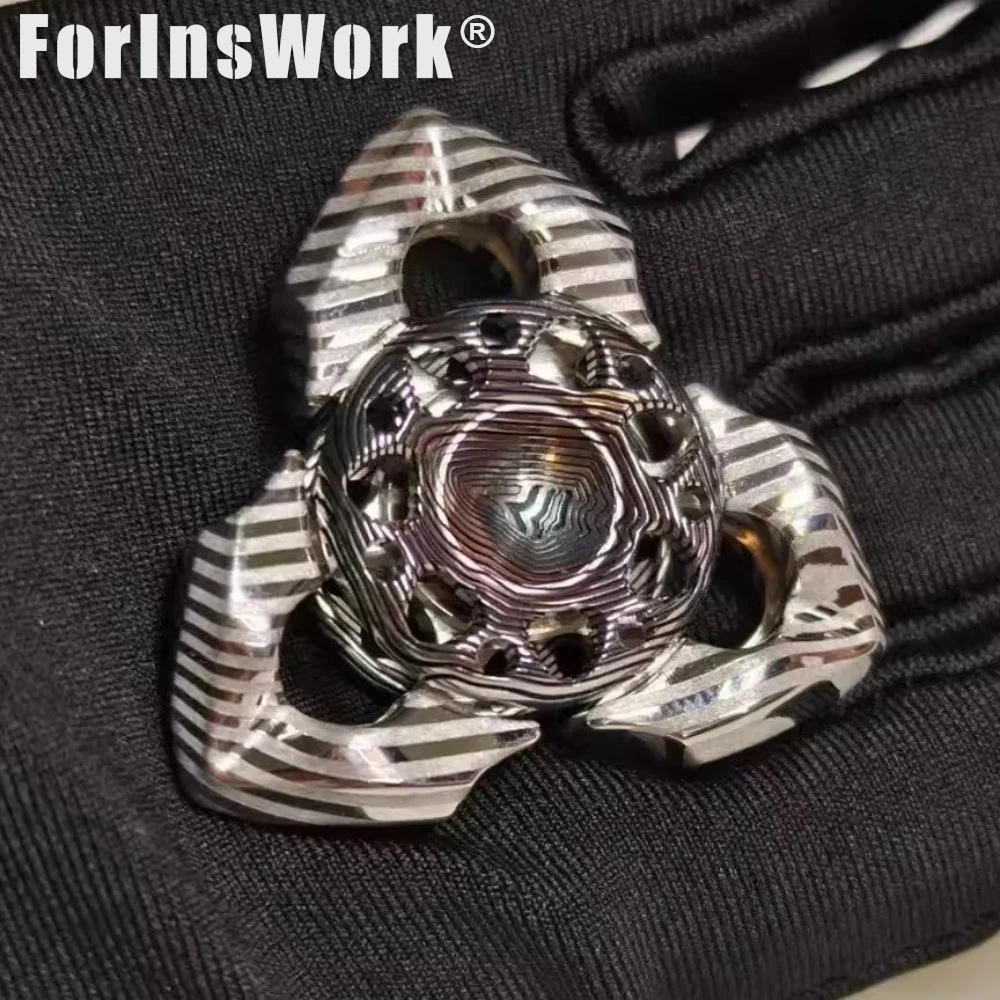 KillAll Not Happy Titanium Crystallized Damascus EDC Lotus Three Pages Feel Fingertip Gyro Decompression EDC Toys Hand Spinner