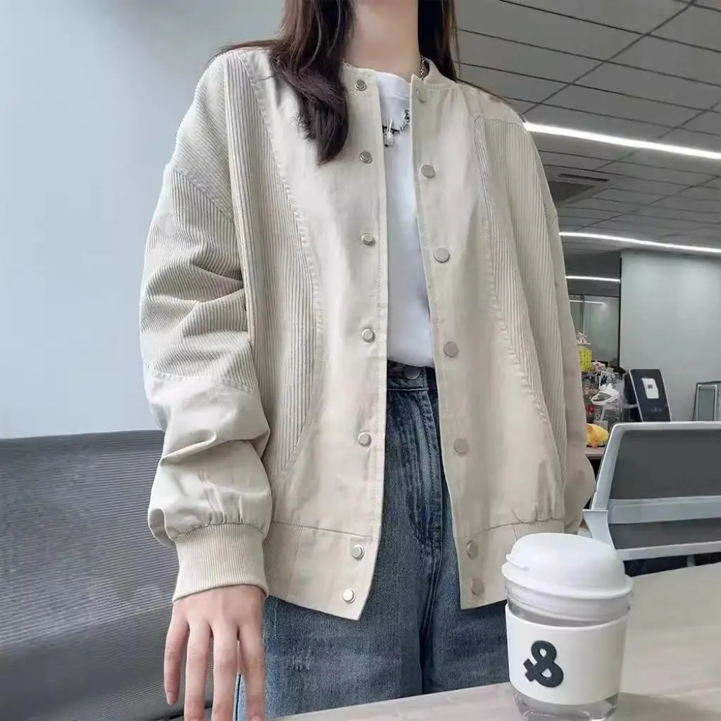 

Women's Corduroy Stitching Jacket Loose Casual Top American Vintage Autumn Baseball Suit New Design Sense