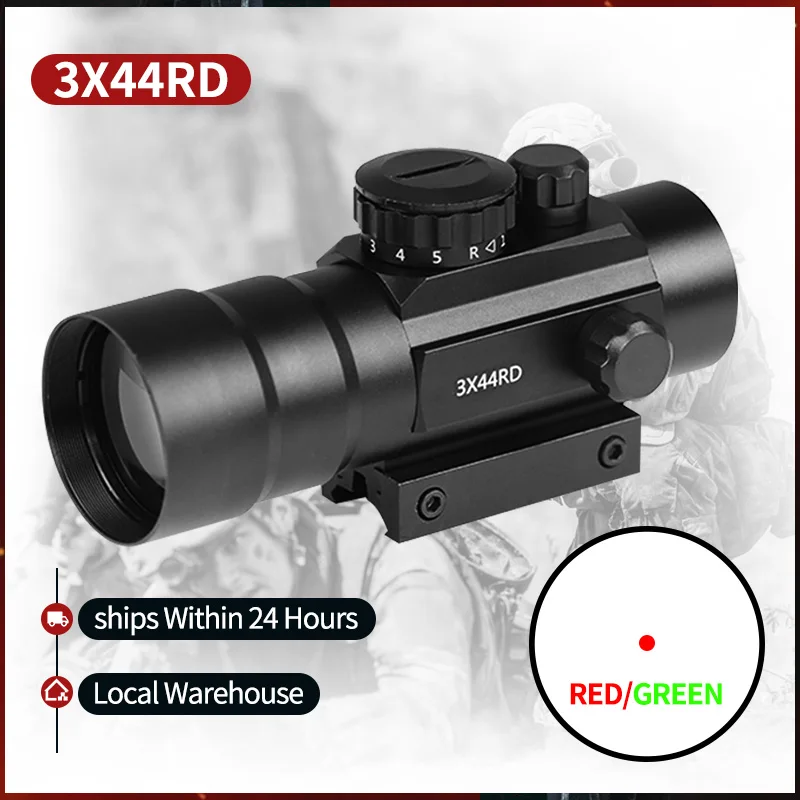 

3X44 Red Green Dot Sight Scope Tactical Optics Riflescope Fit 11/22mm Dovetail Rail For Hunting Rifle Air Gun Scopes