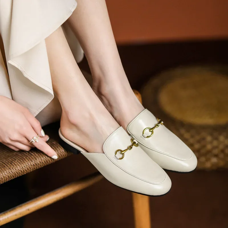 Women's Flat Bottom Slippers Summer Hot Sale Of The Season Outdoor Wear Thick Heel Low Heel Shoes Leather Upgraded Version Comfo