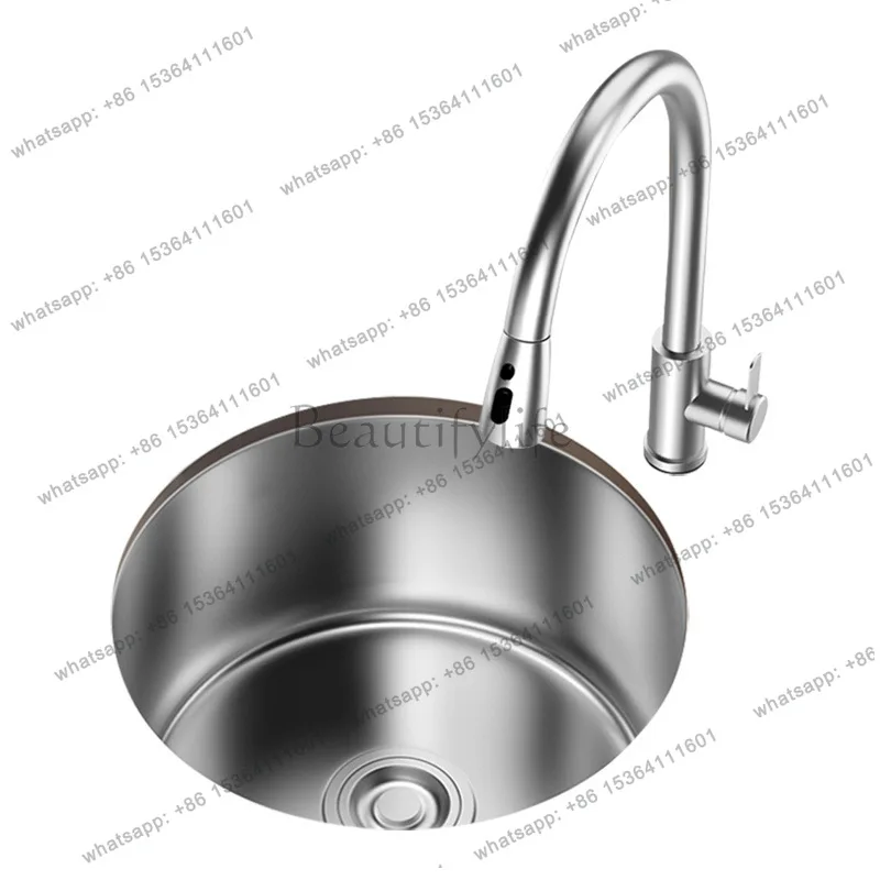 

Stainless steel sink bar round small single sink hand-thickened dishwashing basin sink
