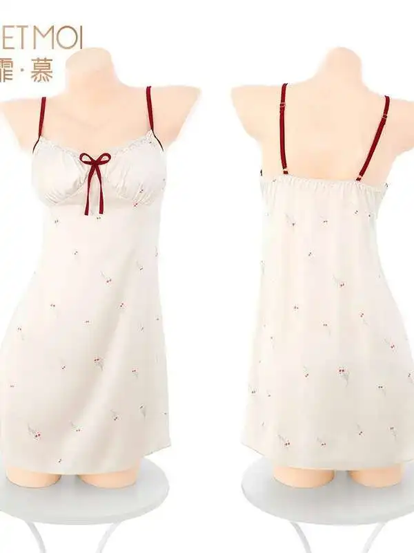 Feimu Süße Duftende Blume Brust Kissen Strap V-ausschnitt Sexy Simulation Seide Schlafen Sexy Kleid Elegante Süße Mini Kleid U8TJ