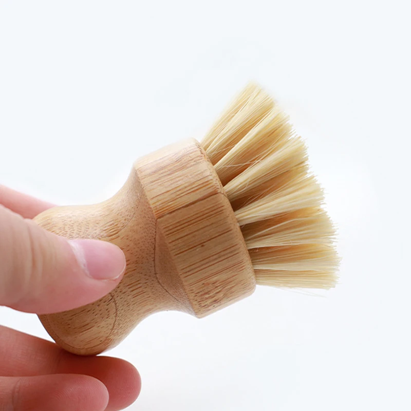 Bamboo Dish Scrub Brush Soap Dish Kitchen Wooden Dish Scrubber Cleaning Brush for Washing Dish Cast Iron Pan Pot