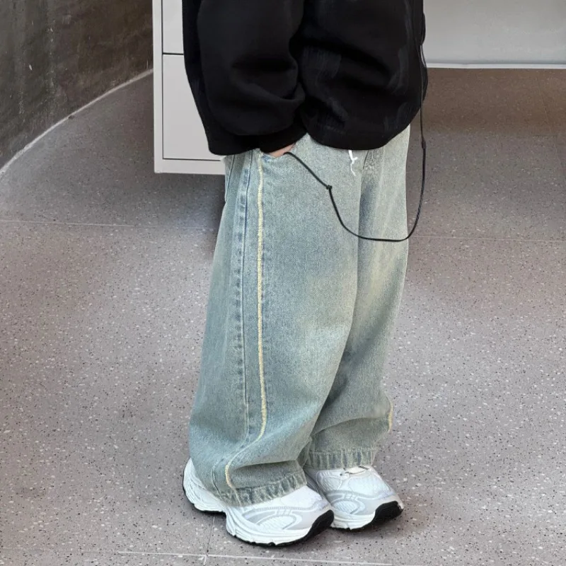 Kids Jeans Loose Straight Pants 2026 Autumn New Korean Boys' Fashion Retro Style Jeans Children's Pants Girls Clothes