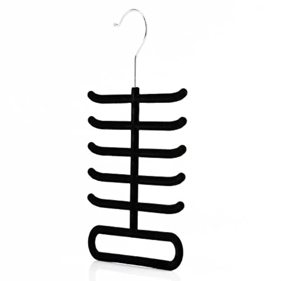 

Single Black Flocked Tie Rack and Belt Organiser Non-Slip Coat Clothes Accessory Hanger, Metal