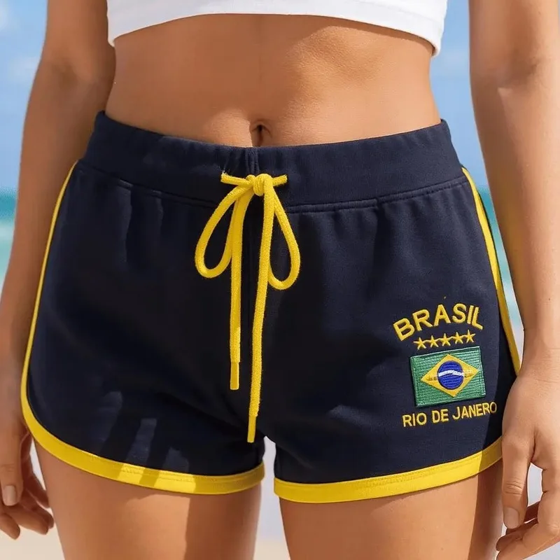 Korean Summer New Casual Letter Embroidery Gothic Wide Leg Pant Drawstring Elastic Waist Shorts Y2k Short Pants Women's Clothes