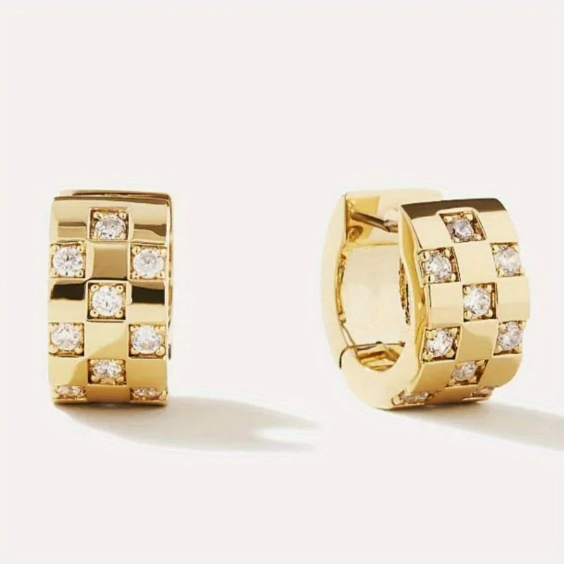 Fashion Inlaid Sparkling Synthetic Zirconia Golden Thick Hoop Earrings for Women Luxury Charm Banquet Wedding Jewelry Accessory