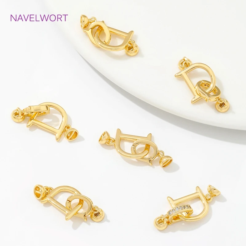 18K Gold Plated Jewelry Connector Clasps Fasteners Brass With Zircon Pearl Necklace Clasps For DIY Bracelet Making Accessories