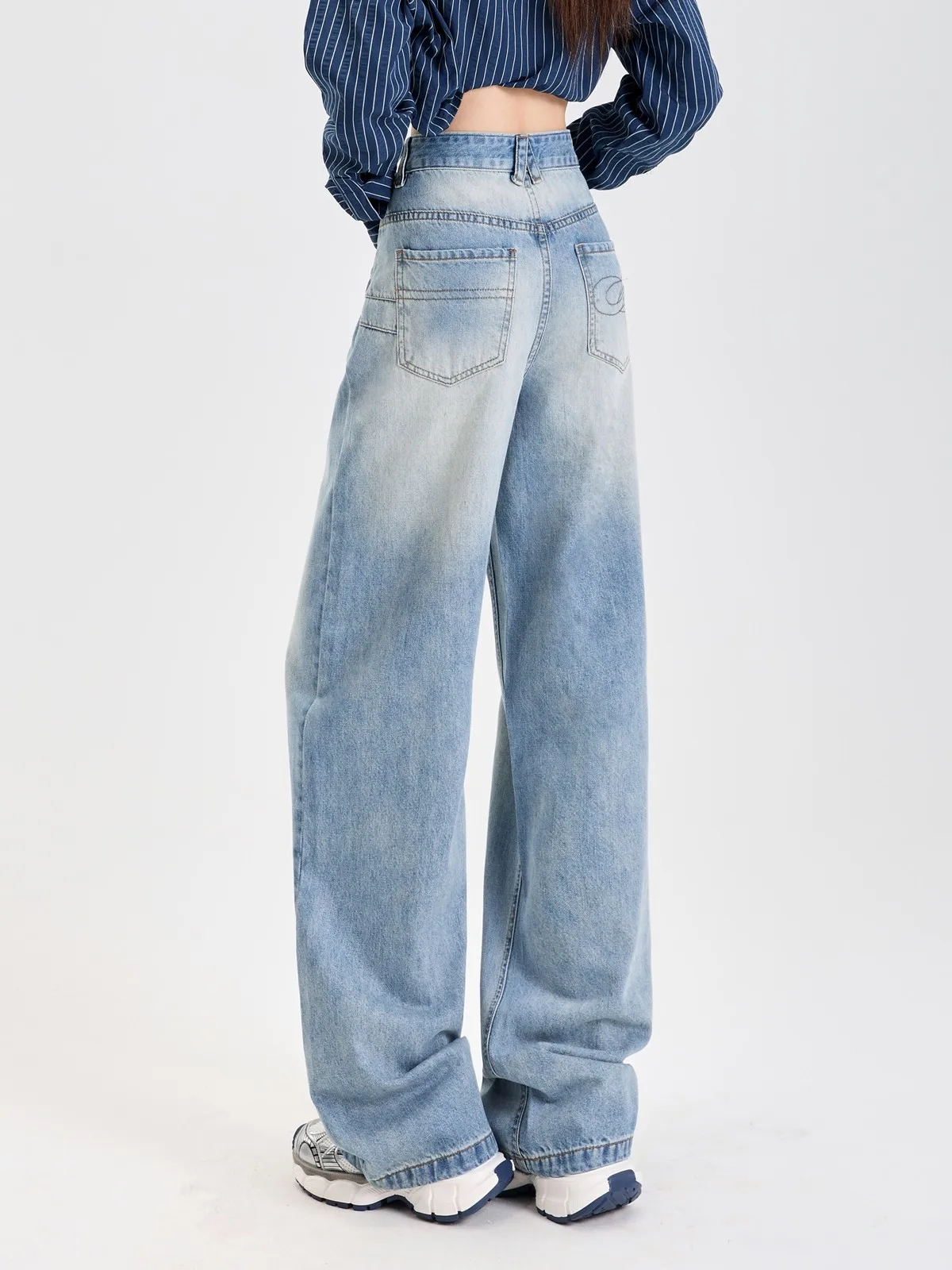 Zhisilao vintage perna larga calças de brim retas feminino clássico y2k azul denim calças streetwear 2024