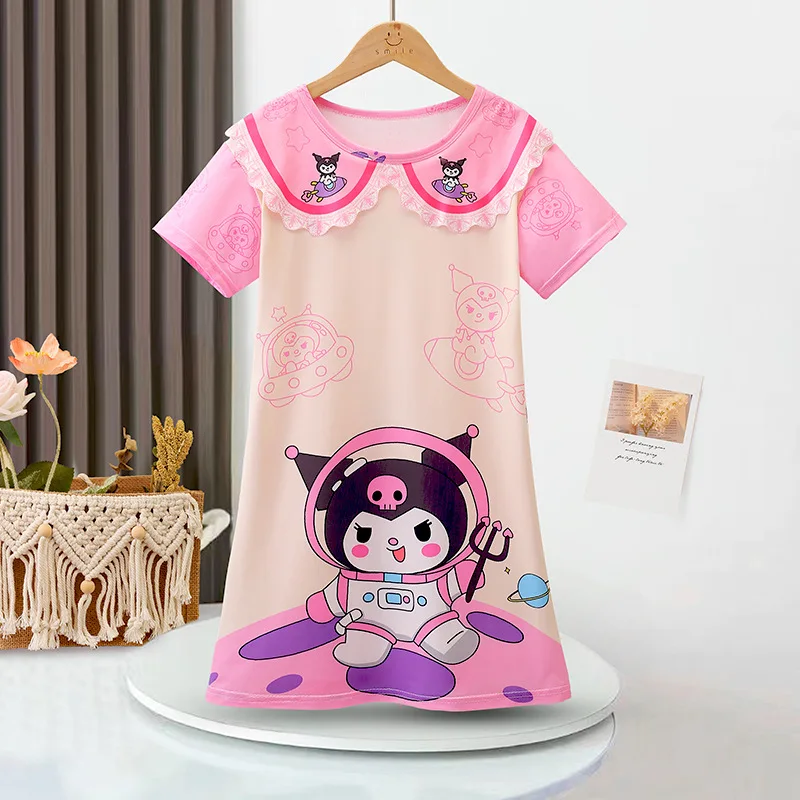 Kuromi's New Summer Girls' Sleeping Skirt Melody Loose And Cute Cartoon Short Sleeved Sleeping Skirt