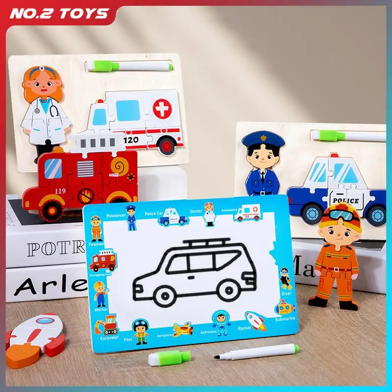 2 в 1 3D пазл, доска для рисования «сделай сам», Игрушки для раннего обучения для мальчиков и девочек, Мультяшные транспортные средства, доска для рисования, игрушка для просвещения