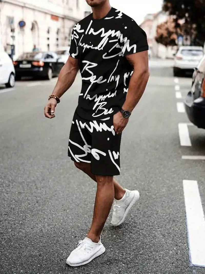 

Футболка с буквенным принтом, шорты, комплект из 2 предметов, мужские футболки с короткими рукавами, одежда, летние уличные повседневные шорты на шнурке, футболка