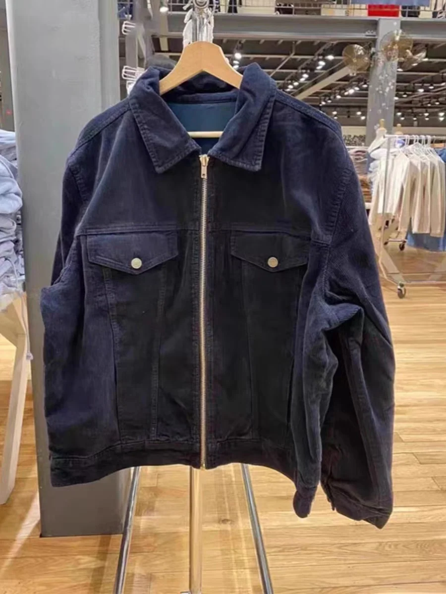 

Американская ретро-куртка с отложным воротником, стеганая, свободного кроя, повседневная, в стиле BM, на молнии, с хлопковым наполнителем, уличная, короткая, спортивная куртка