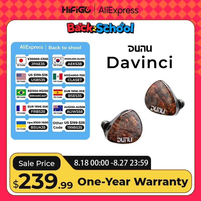 HiFiGo DUNU x Gizaudio DaVinci 2DD + 4BA couteurs intra-auriculaires hybrides avec cble de fiches de terminaison changeables de 3,5 mm + 4,4 mm